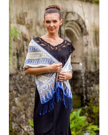 Parang World in Indigo Batik Silk Scarf with Parang Motifs in Indigo from Bali